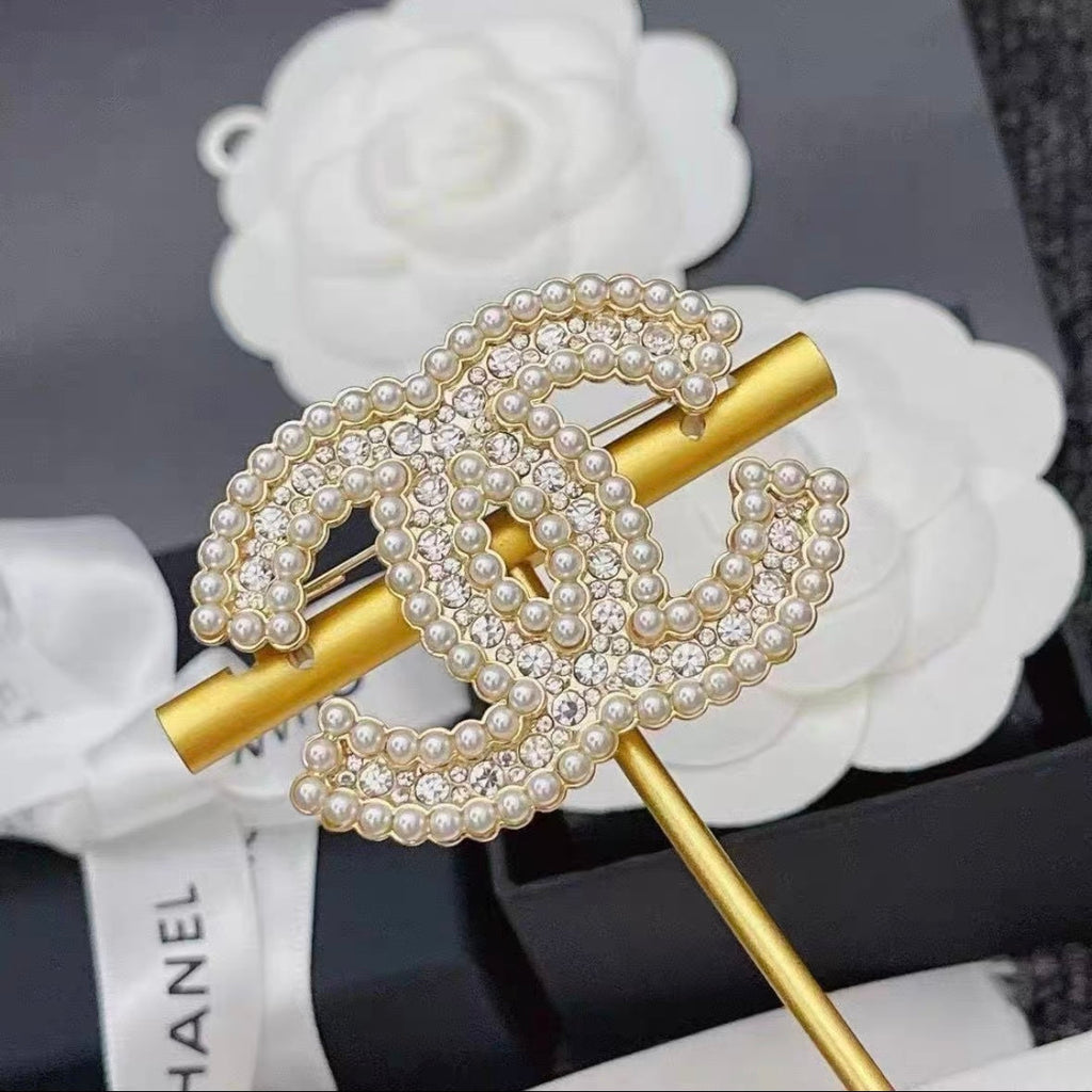 Elegant Pearl Logo Brooch