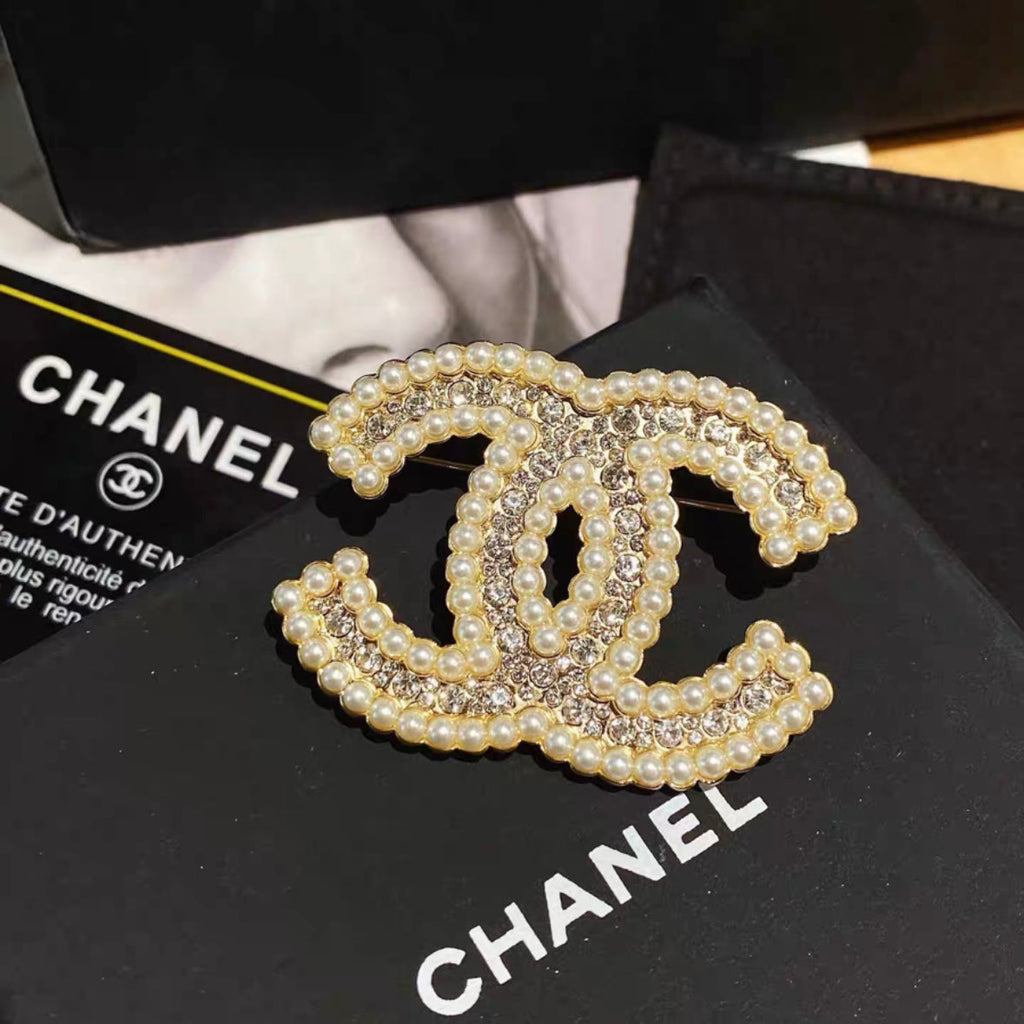 Elegant Pearl Logo Brooch