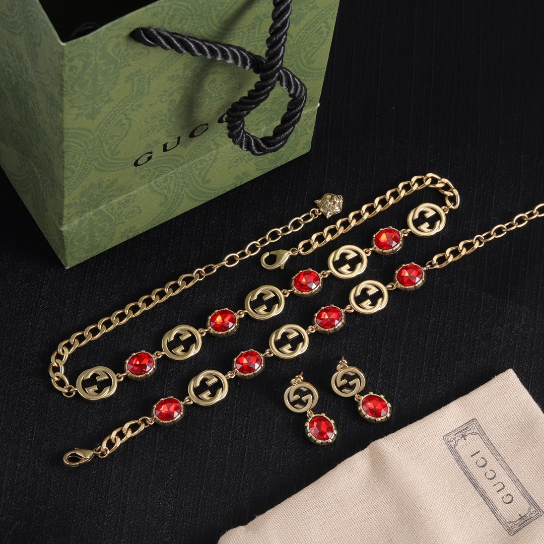 Good Fancy Design Bracelet & Earrings & Necklace(Red)
